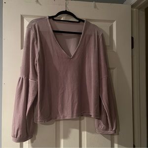 Women’s Madewell Pink V-Neck Balloon Sleeve Velvet Blouse Size XL